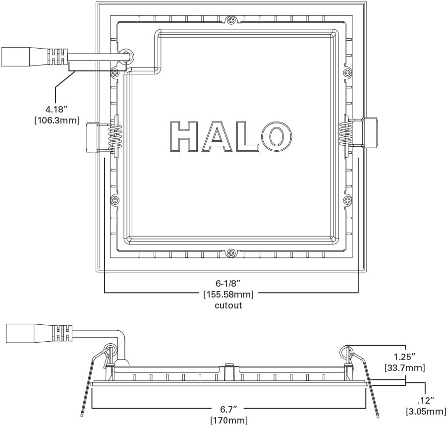 HALO 6 inch Square Recessed LED Ceiling  Shower Light – Canless Ultra Thin Downlight– 2700K/3000K/3500K/4000K/5000K Selectable– White