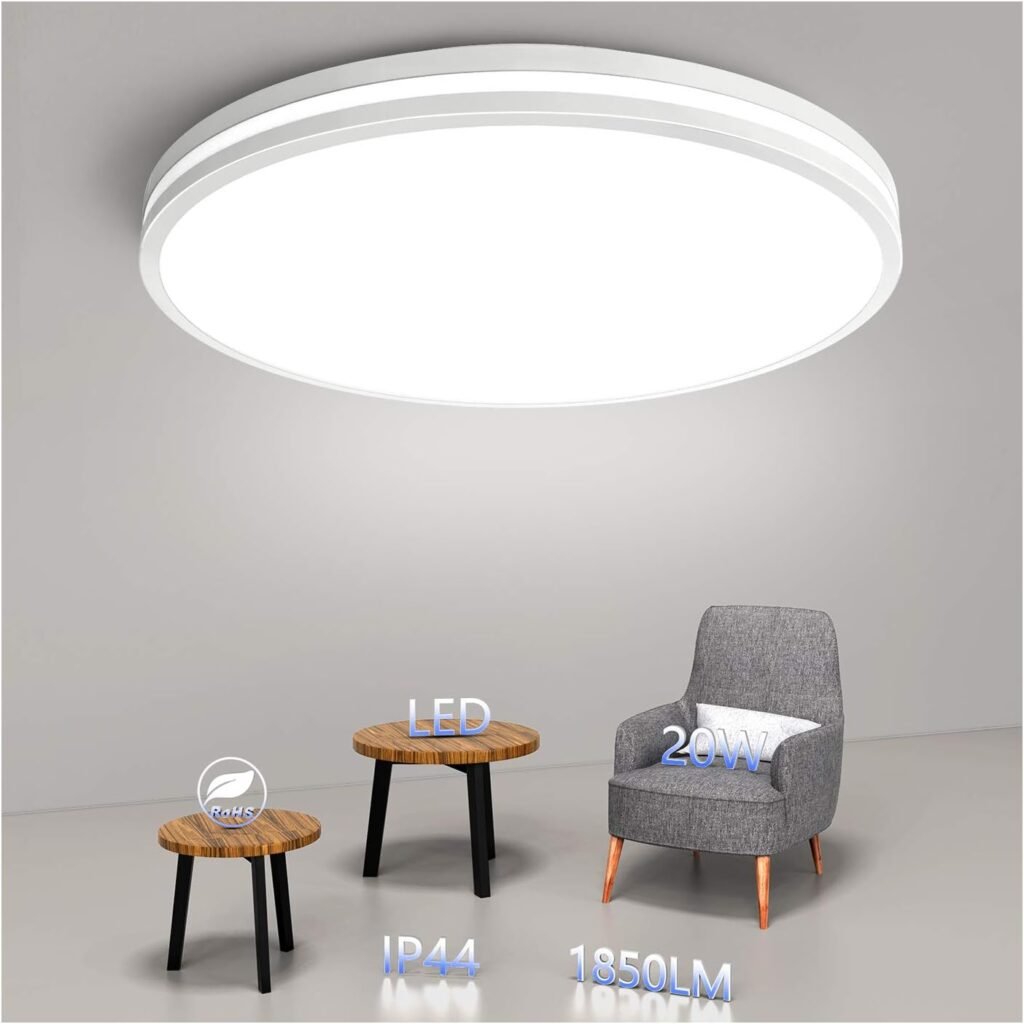 Airand Ceiling Light Fixture LED Flush Mount Daylight White 10.2inch Surface Mount Waterproof Ceiling Light LED Round Modern Ceiling Lamp for Shower Dining Living Room Bedroom Kitchen 20W 5000K