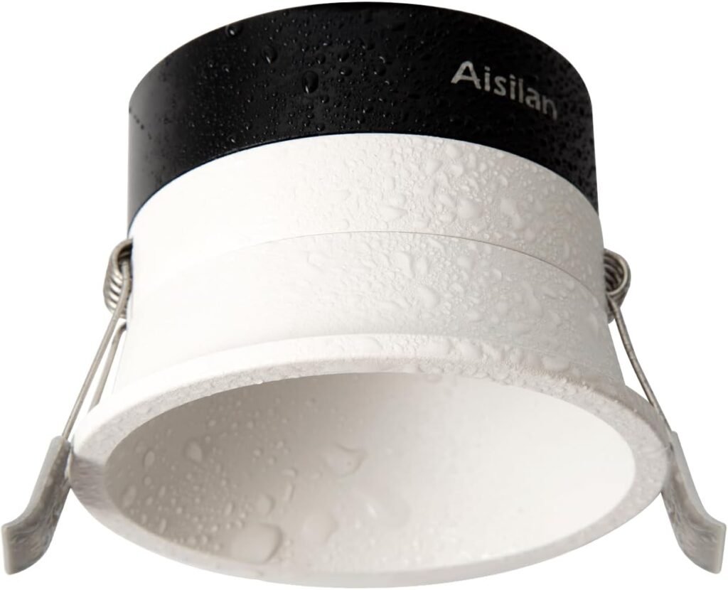 Aisilan LED 3-inch Recessed Light 7W, IP65 Waterproof Shower Light, Downlight Ultra Slim Aluminum Body Ceiling Spotlight 110V Warm White 3000K COB CRI 97 for Bathroom Bedroom Corridor