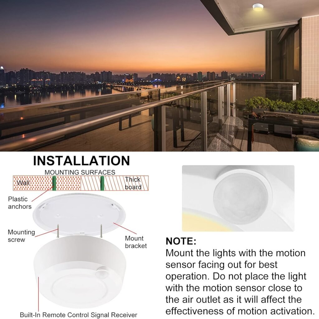 Battery Operated Shower Light with Motion Sensor Wireless Ceiling Light RF Remote Controlled Through Walls|Brightness Dimmable and Timer Setting Indoor Lighting,Wireless Shower Light