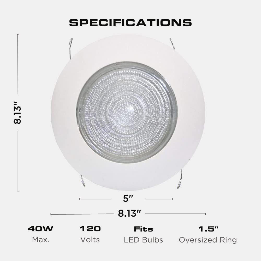 Four-Bros Lighting FLP 6 Inch Fresnel Glass Lens with White Plastic Trim-60 Watt Max. -for Wet Locations-Shower Can Light Trim-Ul Listed
