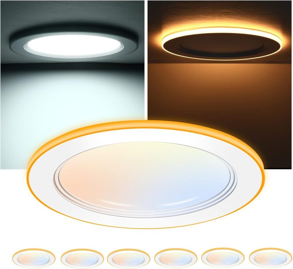 [6 Pack] CLOUDY BAY 6 Inch 5CCT LED Recessed Ceiling Light with Night Light,2700K/3000K/3500K/4000K/5000K Selectable, Ultra-Thin Baffle Recessed Lighting,Dimmable Canless Wafer Downlight
