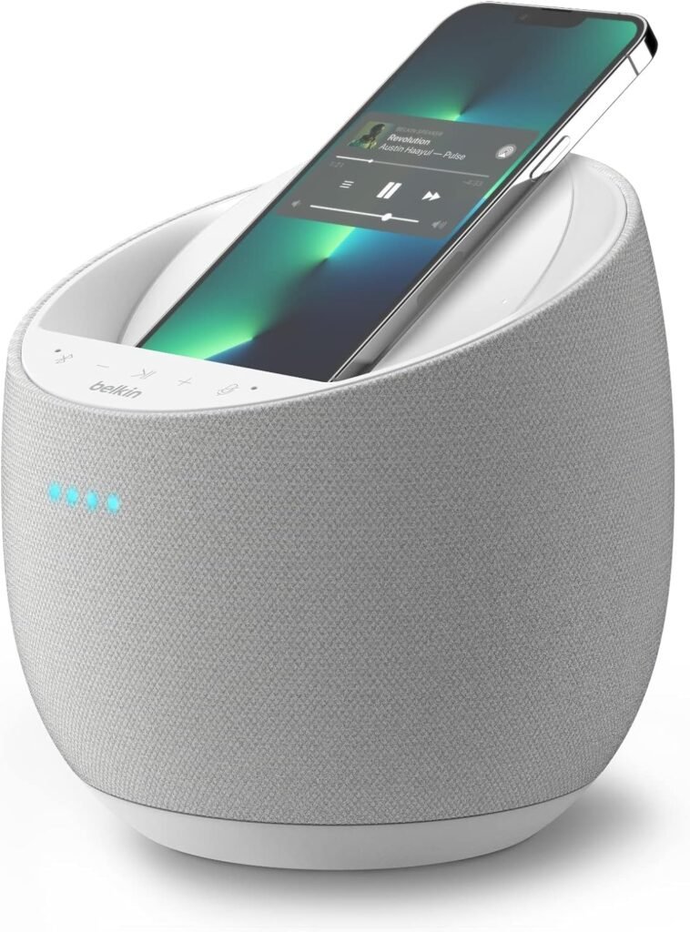 Belkin SOUNDFORM Elite Hi-Fi Smart Speaker + Charger (Alexa Voice-Controlled Bluetooth Speaker) Sound Technology By Devialet, Fast Wireless Charging for iPhone, Samsung Galaxy  More - Black