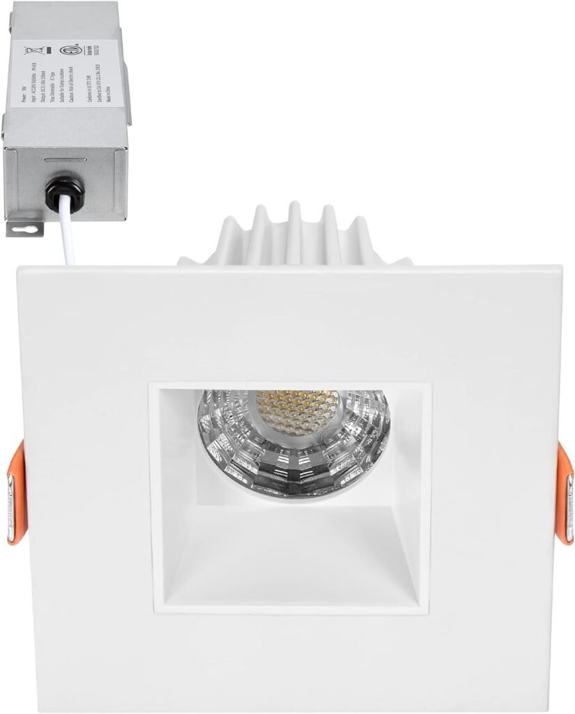Maxxima 2 in. Slim Recessed Anti-Glare LED Downlight - 5 CCT 2700K/3000K/3500K/4000K/5000K, 500 Lumens, Canless IC Rated, Dimmable Ceiling Light Fixture with Square White Trim, 90 CRI, J-Box Included