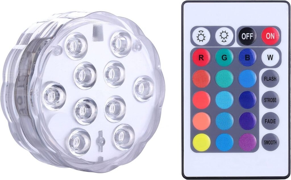 Submersible LED Lights Remote Control Battery Powered, RGB Multi Color Changing Waterproof Light for Pool, Vase Base, Spa, Aquarium, Pond, Hot Tub, Decoration, Party, Set of 1