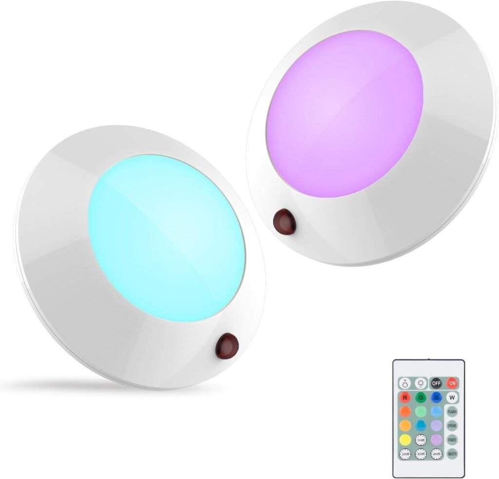 Wireless Ceiling Light Battery Operated, Color Changing Shower Lights with Remote, RGB LED Night Light for Hallway Shed Closet Corridor Laundry Bedroom Bathroom Mood Lighting, 5 Inch