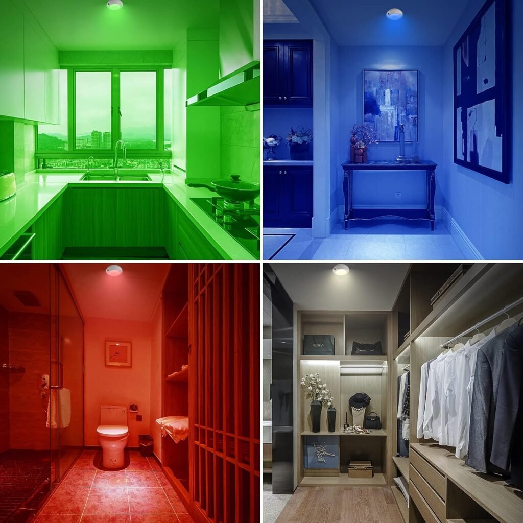 Wireless Ceiling Light Battery Operated, Color Changing Shower Lights with Remote, RGB LED Night Light for Hallway Shed Closet Corridor Laundry Bedroom Bathroom Mood Lighting, 5 Inch