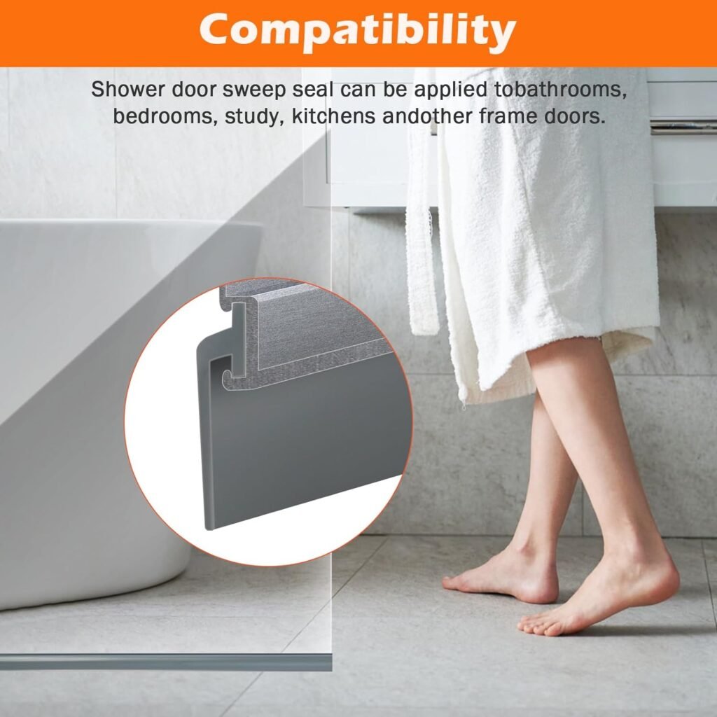 Angled Shower Door Drip Sweep for Home Bathroom 36-in Long Framed Shower Door Bottom Silicone Seal Strip (Gray, Incline T Style)