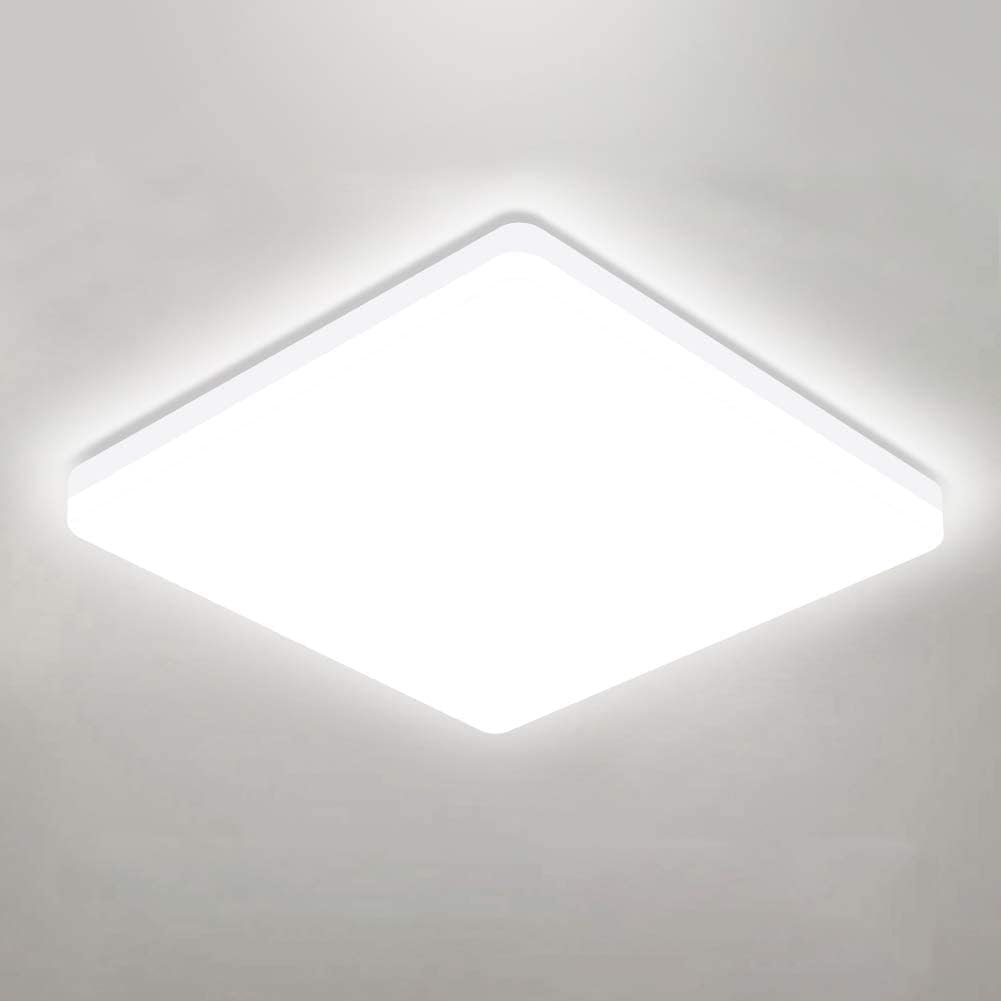 OOWOLF 25W 5000K LED Flush Mount Ceiling Light Fixture Ultra Slim, 12inch Waterproof Bathroom Square LED Ceiling Lamp Fixture Without Flicker, 85Ra+ Daylight White for Kitchen Bedroom Hallway Office