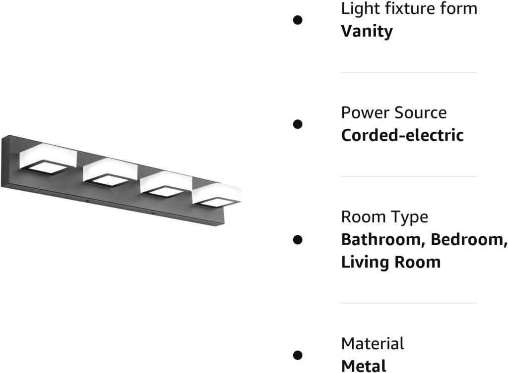 Ralbay LED Black 4 Lights Acrylic Lighting Fixtures Modern Matte Black Bathroom Vanity Lights