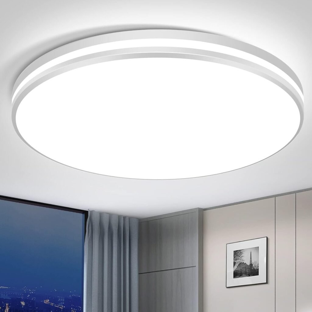 Airand LED Flush Mount Ceiling Light 10.3 inch, 20W 5000K Daylight Round Ceiling Light Fixture, IP44 Waterproof Ceiling Lights for Kitchen Bedroom Bathroom, 200W Equivalent Light Fixtures White