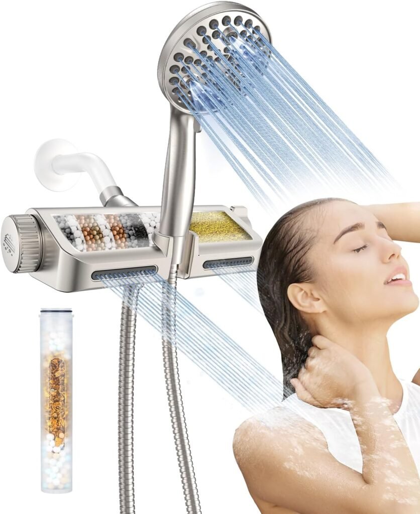 Filtered Shower Head with Handheld Combo - Dual 2-in-1 Spa System with Massage Shower Head and 10 Modes Hand Held Shower Head, High Pressure, Built in Power Wash Mode (Chrome)