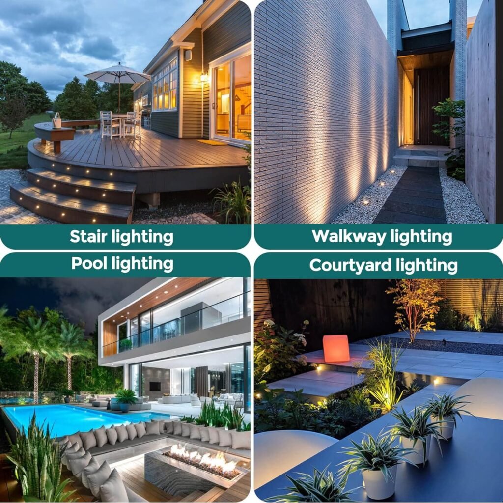 Gardencoin Recessed LED Deck Lights, Heavy Duty Stair and Driveway Lighting Outdoor, 1W 12-24V Low Voltage Landscape In Ground Well Light, Underwater Light Ultra Waterproof, Dimmable(3000K-6pack)