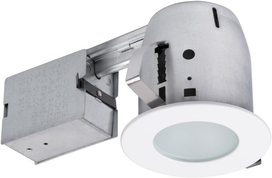 Globe Electric 90663, 4 Flush Round Trim Recessed Lighting Kit Tempered Frosted Glass, White, 3.88 Hole Size, Bulb Not Included